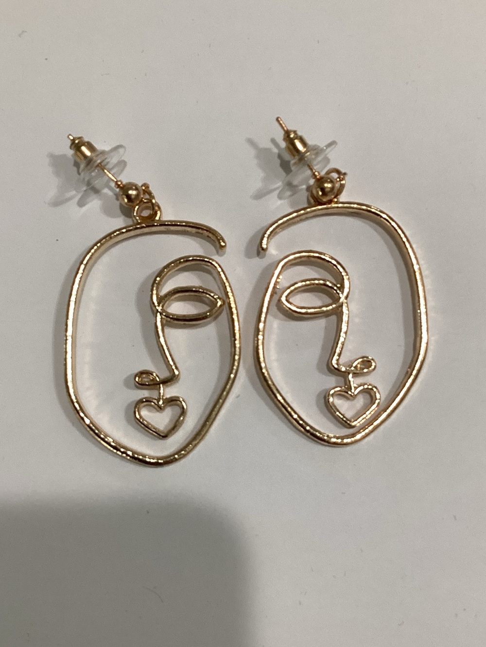 Fashion Jewelry Gold Abstract Face Heart Drop Earrings